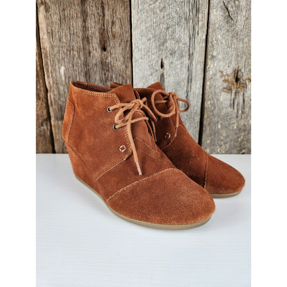 TOMS Desert Wedge Suede Lace Up Ankle Boots Rust Brown Womens 9.5 74083